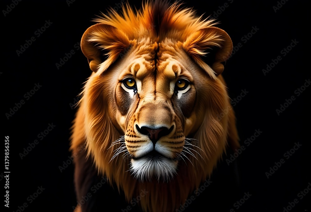 Fototapeta premium Majestic Lion Portrait – Powerful Wildlife Close-Up with Dark Background