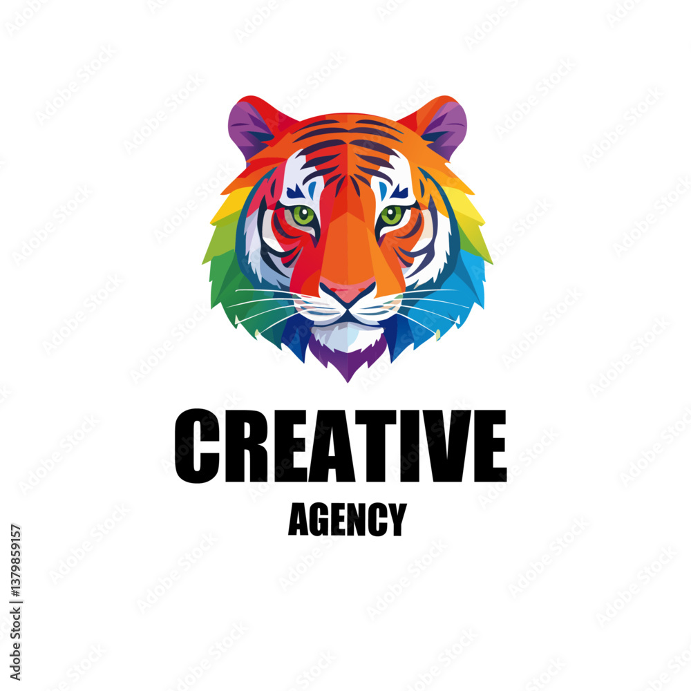 vector illustration of a tiger with text creative agency logo icon design