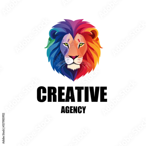 vector illustration of a lion with text creative agency logo icon design