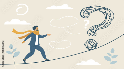 Businessman Walking on Tightrope with Symbolizing Risk, Vision, and Ambition in Career Growth and Success"
