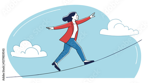 Businessman Walking on Tightrope with Symbolizing Risk, Vision, and Ambition in Career Growth and Success"
