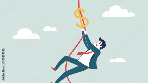 Businessman Walking on Tightrope with Symbolizing Risk, Vision, and Ambition in Career Growth and Success"
