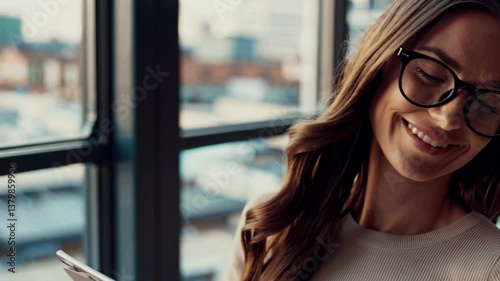 The Woman with Glasses Smiling