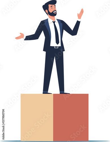 Child joyfully celebrating with raised arms in a playful cartoon isolated on transparent background. Vector illustration.