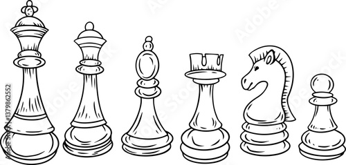 Hand-drawn vector outline of chess on a white background