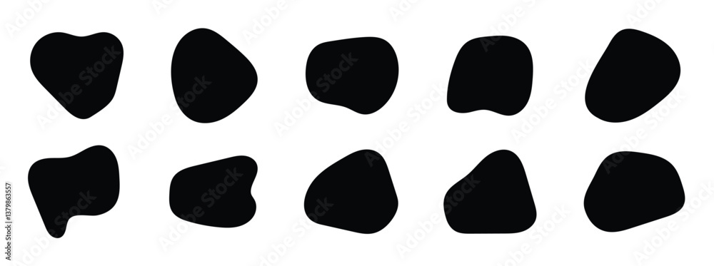 Fototapeta premium abstract organic blob shapes set. Wavy elements bubbles and drops in trendy y2k style. Random blob shapes. Organic blobs set. Rounded abstract organic shapes collection in eps 10.