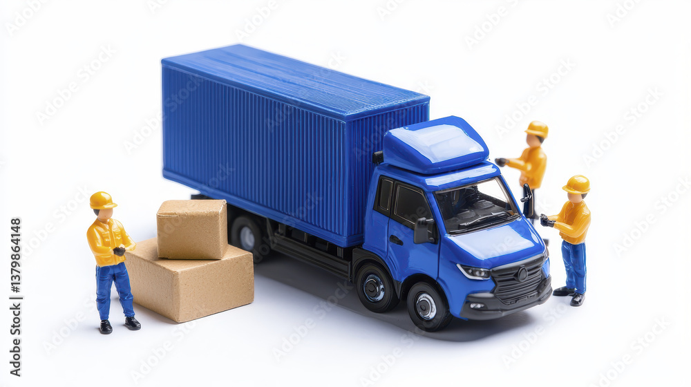 © nuttachet chinavong - Efficient logistics team working with blue delivery truck and cardboard boxes, showcasing teamwork and organization in transportation