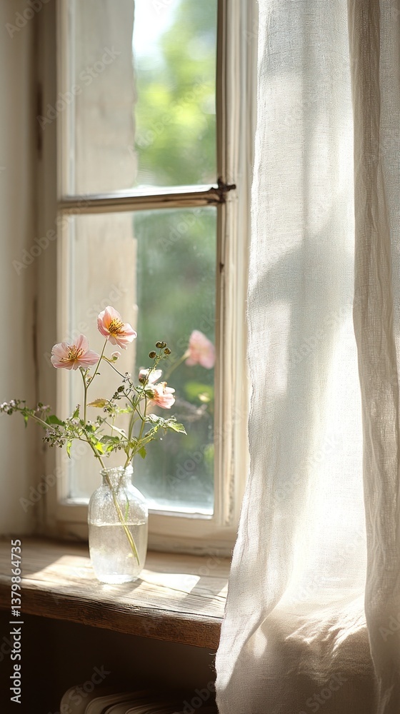 Sunlight through window, flowers