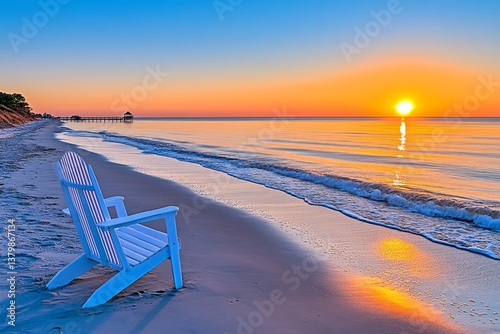 A golden sunrise over Myrtle Beach, with gentle waves rolling onto the sandy shore