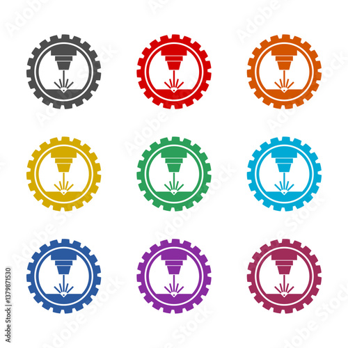 CNC machining icon isolated on white background. Set icons colorful