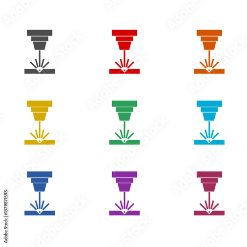 Laser cutting machine icon isolated on white background. Set icons colorful