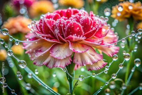 A carnation with layers of petals that droop like wet spaghetti
