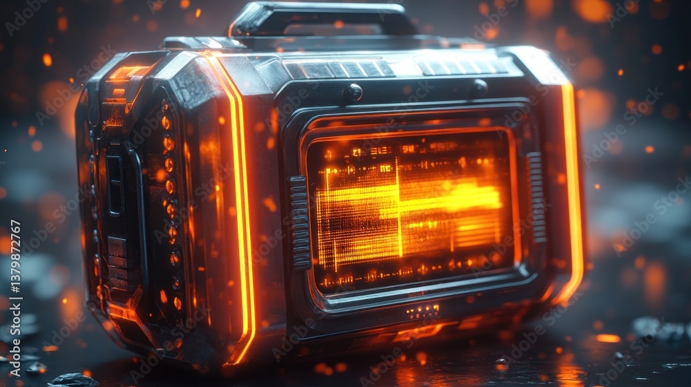 Futuristic tech box glows with orange light Futuristic tech box glows with orange light