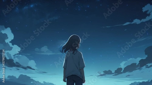 girl in the night blue sky background