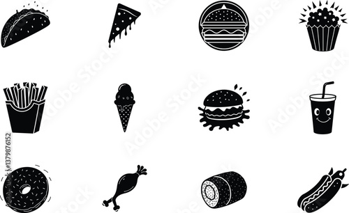 Fast Food Icons Burgers, Pizza, Tacos, and More Delicious Treats