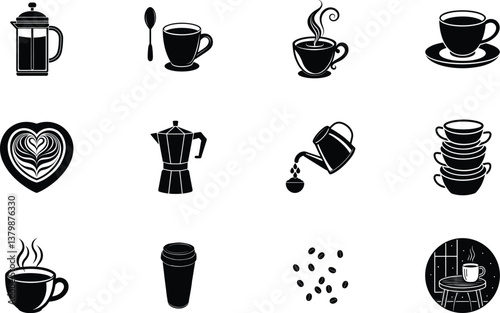 Coffee Brewing Methods Icons of Cafe Culture and Beverages