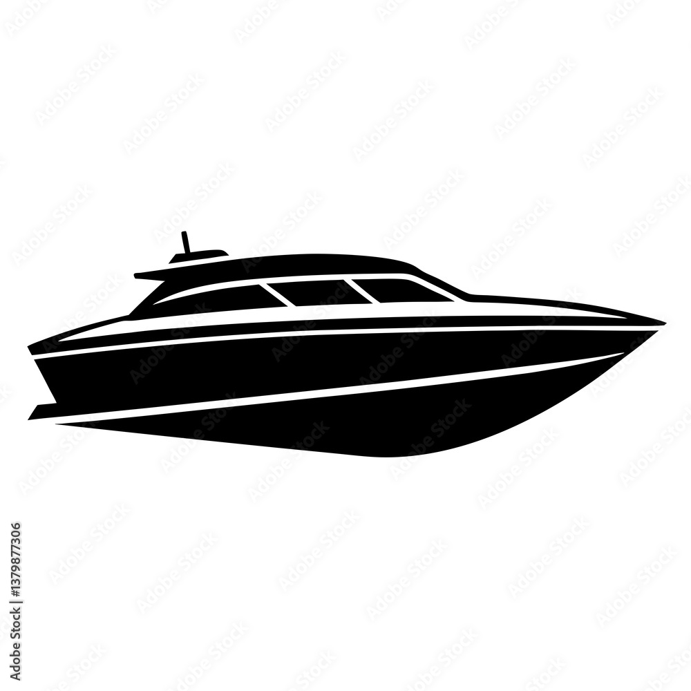 Black and white vector illustration of a luxury yacht on the water Black and white vector illustration of a luxury yacht on the water