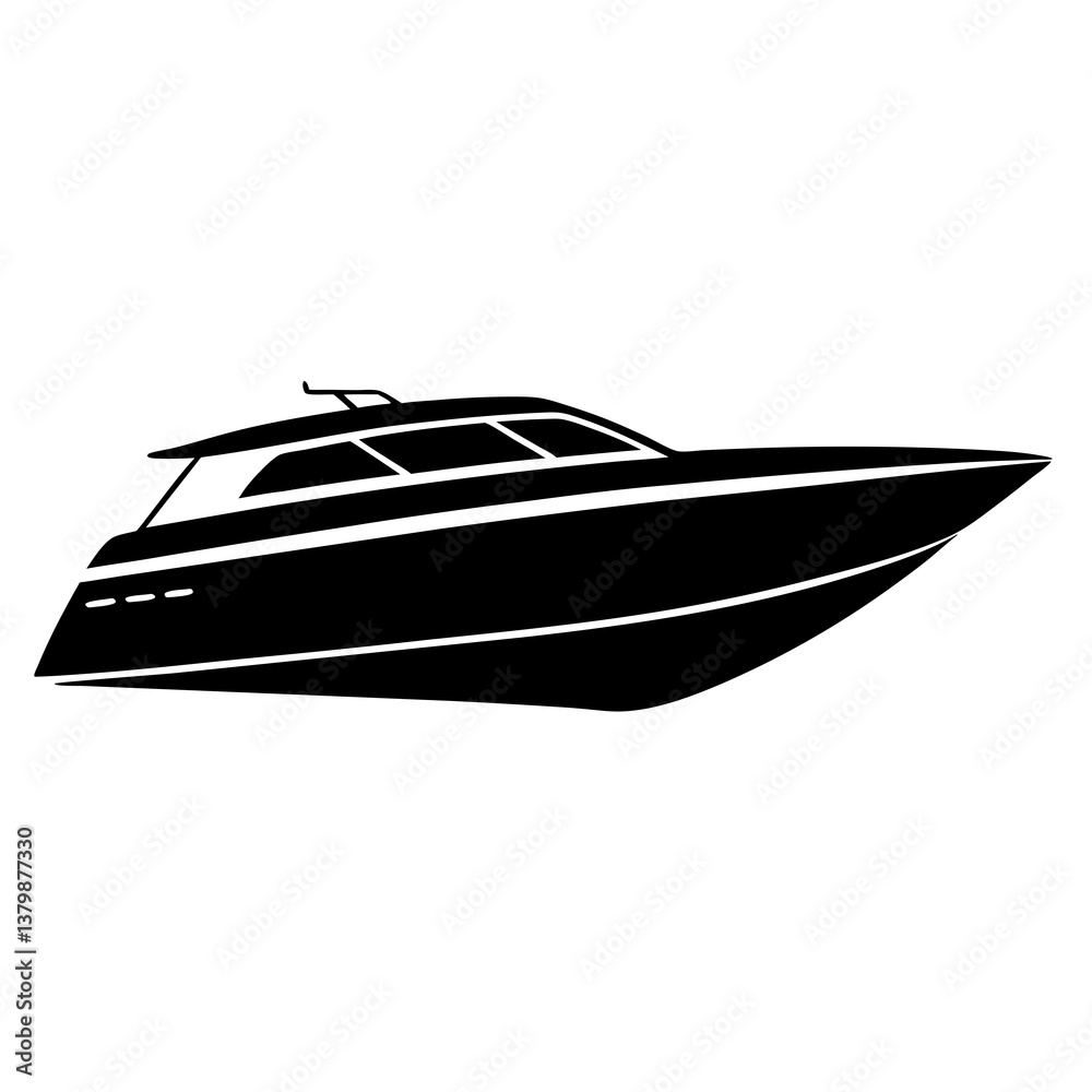 Black and white vector illustration of a luxury yacht on the water Black and white vector illustration of a luxury yacht on the water