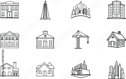 Building Icons Cityscape, Architecture, Houses, Skyscrapers, Construction