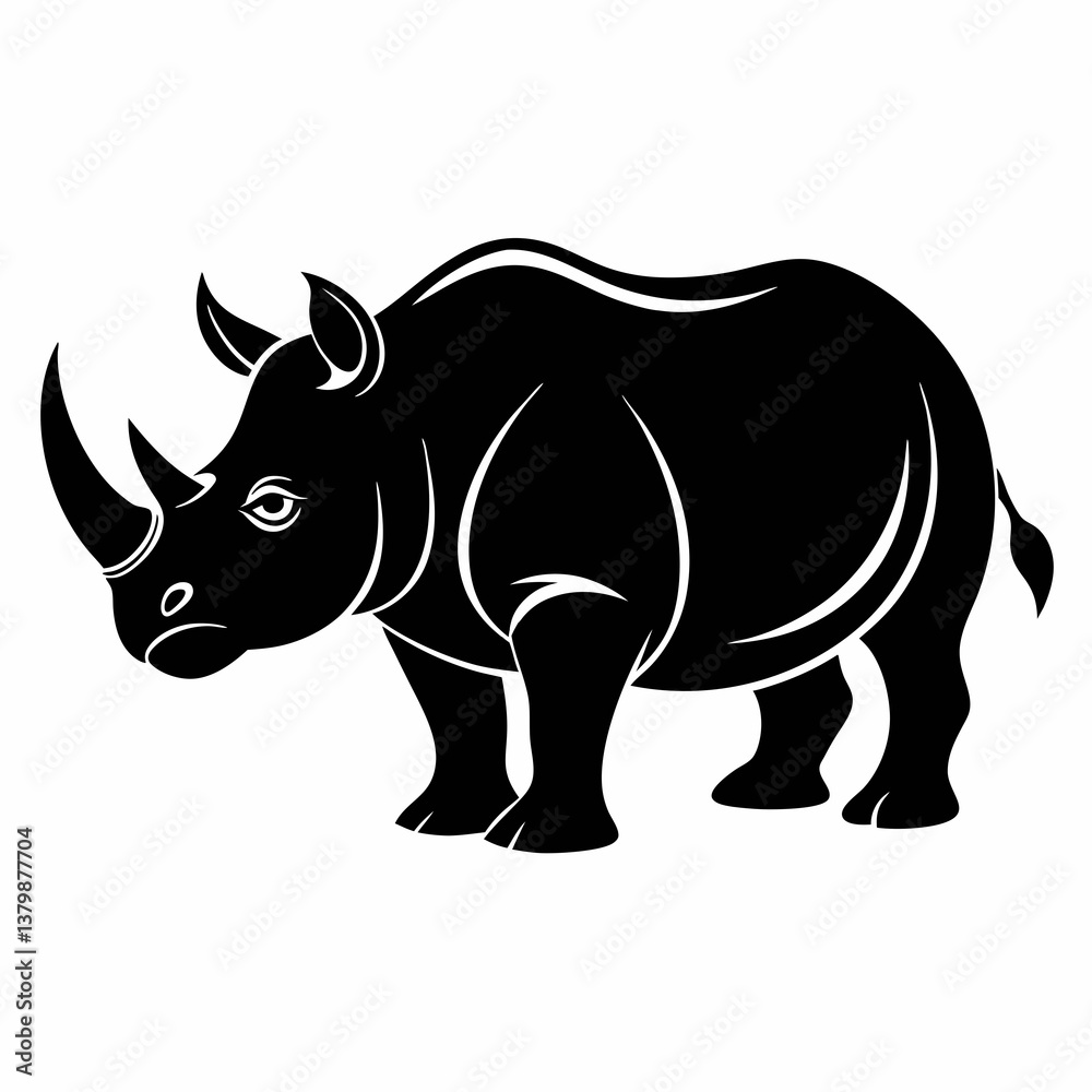 Fototapeta premium Rhino standing alone on a white background
