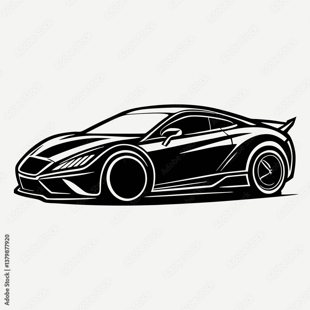 Naklejka premium Black sports car and classic black and white car isolated on a white background