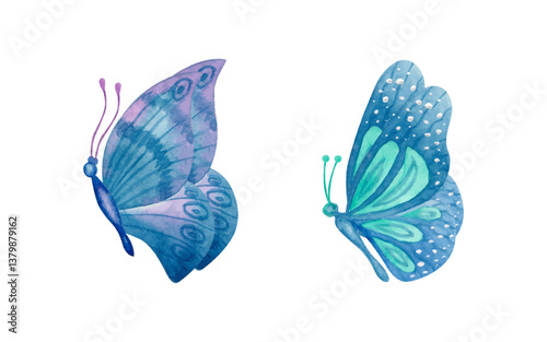 Hand-painted watercolor butterfly set collection
