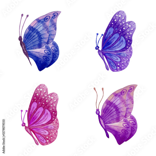 Hand-painted watercolor butterfly set collection