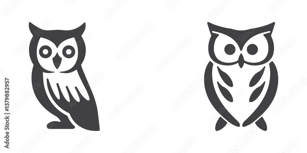 Fototapeta premium Owl Bird Icons Silhouette Vector Art Collection