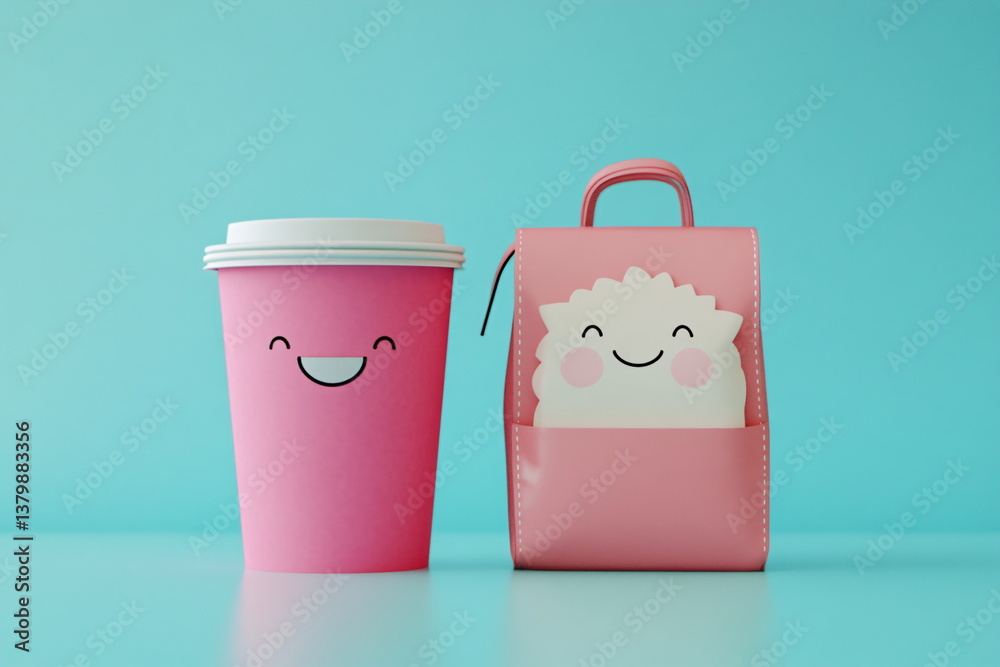 Coffee cup and paper bag with smiley face Coffee cup and paper bag with smiley face