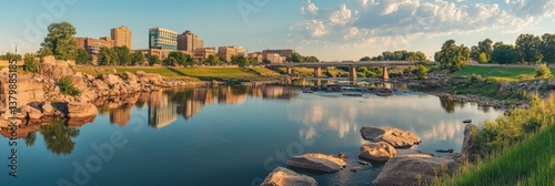 Downtown Sioux Falls Landscape: Riverfront Trail with Bridge Reflections