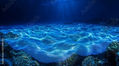Fototapeta Naklejka Na Ścianę i Meble -  Underwater scene showing sunlight dancing on a coral reef