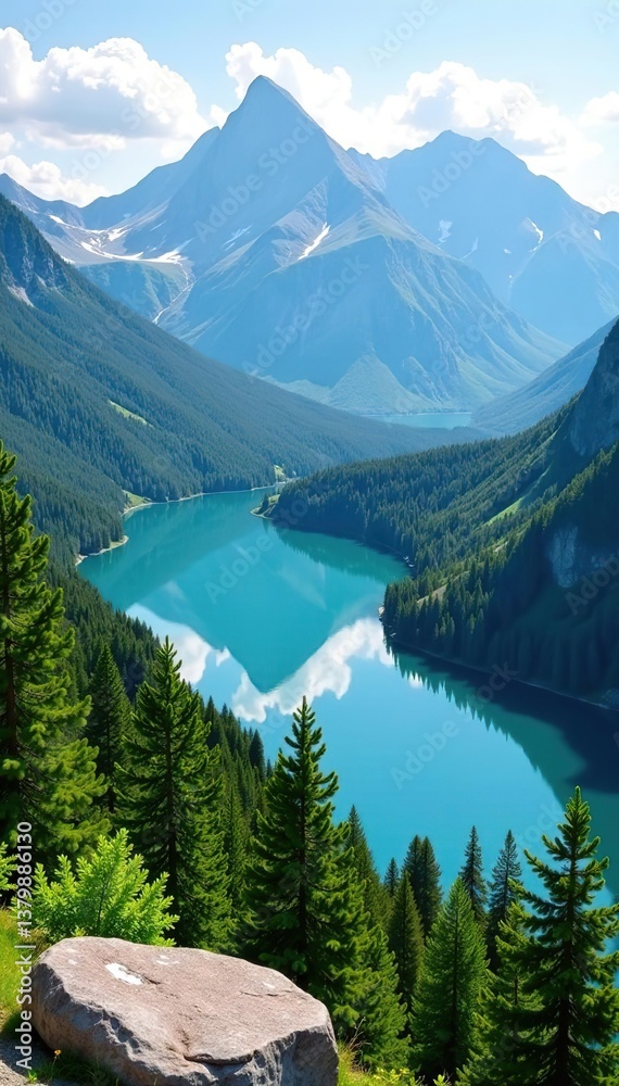 Obraz premium Breathtaking view of the Laurentides landscape in the Charlevoix region, featuring majestic mountains, lush forests, and a serene lake, Charlevoix, region
