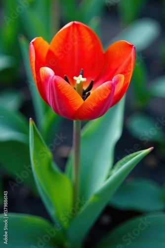 Close-up of a vibrant tulip showcasing its pistil and stamens, highlighting the intricate details of the flower,  tulip,  copy space