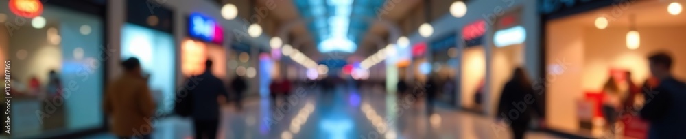 Blurred shopping mall background with illuminated lights and colorful storefronts, blur, lifestyle Blurred shopping mall background with illuminated lights and colorful storefronts, blur, lifestyle