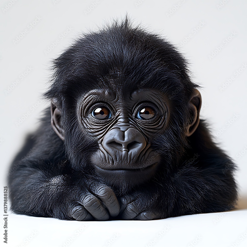 Fototapeta premium Adorable young gorilla with detailed fur texture high resolution picture