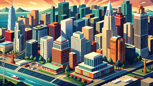 Downtown San Francisco aerial view of skyscrapers
