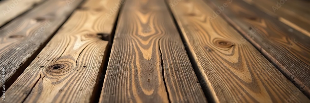 Fototapeta premium Close-up shot of a rustic wooden table showing texture and natural grain patterns, detail, backdrop