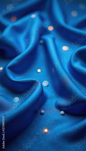 Blue fabric background with shimmering orbs of light scattered throughout,  shining,  background