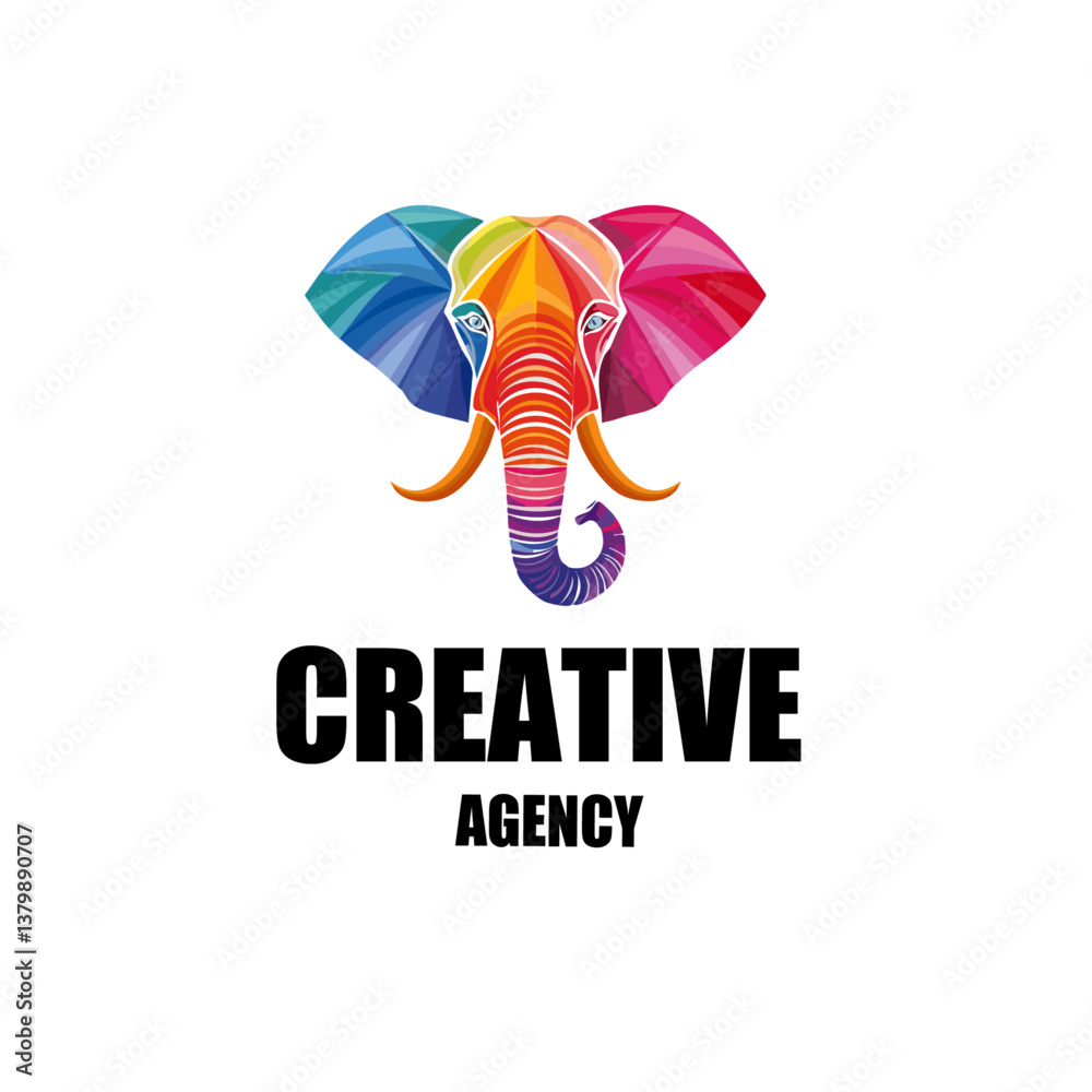 vector illustration of a elephant with text creative agency logo icon design