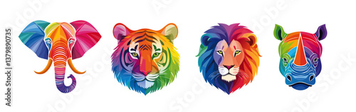 Obraz na płótnie colorful panorama set of wildlife animal heads isolated on transparent background vector icon design w salonie
