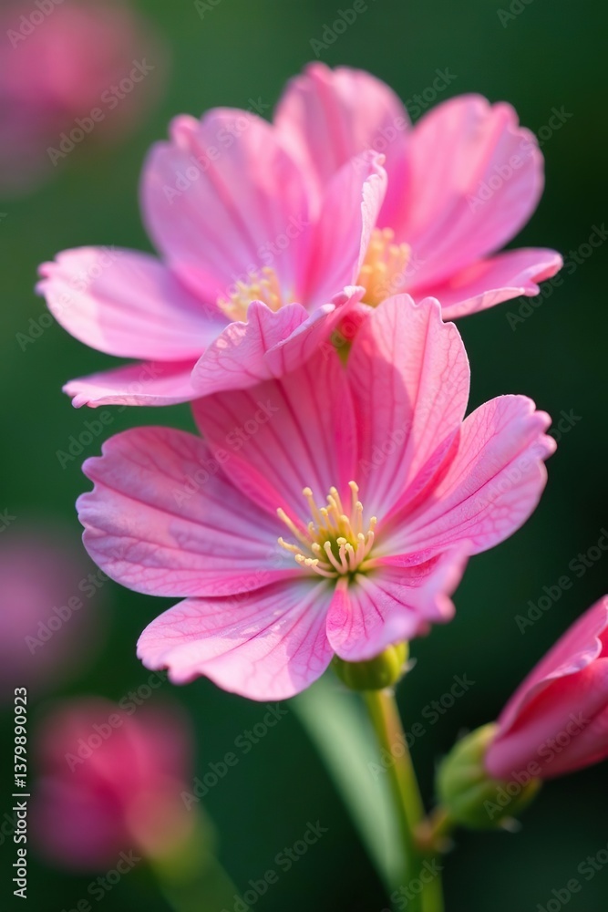 Close-up macro shot of delicate pink mallow flowers in full bloom, showcasing intricate petals and vibrant colors, macro, flowers Close-up macro shot of delicate pink mallow flowers in full bloom, showcasing intricate petals and vibrant colors, macro, flowers