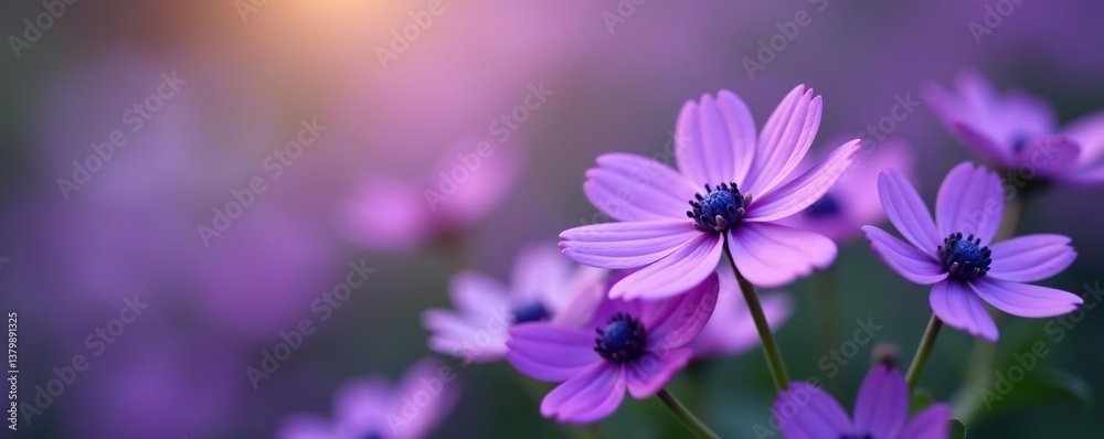 Close-up of purple flowers with white centers against blurred background, nature, close-up Close-up of purple flowers with white centers against blurred background, nature, close-up