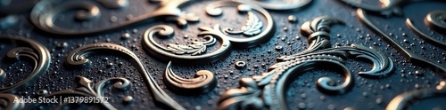 Closeup of shiny metallic surface with intricate patterns and textures,  closeup,  silver