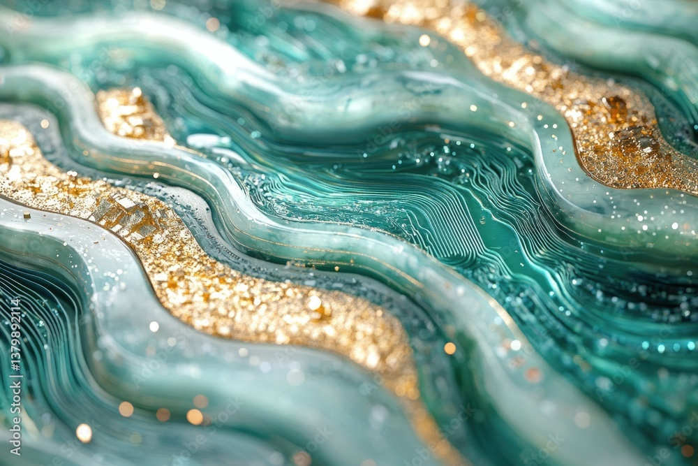 An abstract artistic image featuring flowing teal and gold lines reminiscent of circuitry with sparkling details and depth of field. An abstract artistic image featuring flowing teal and gold lines reminiscent of circuitry with sparkling details and depth of field.
