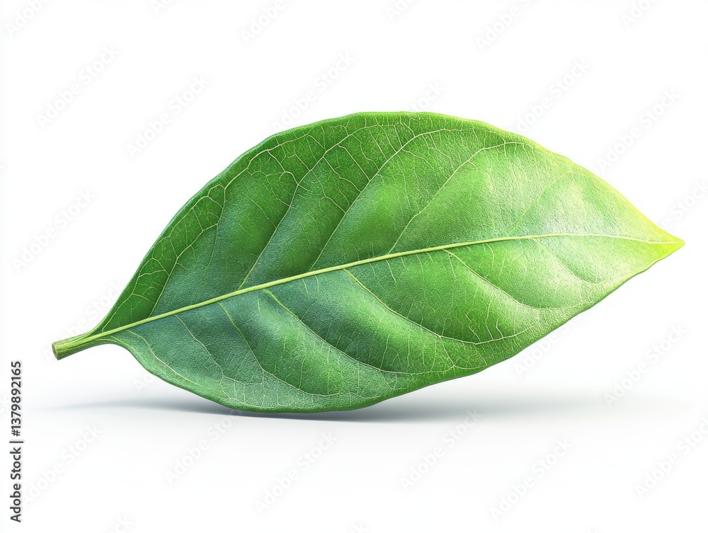 Obraz premium Fresh aromatic bay leaf with rich green color isolated on a white background highlighting its natural texture and shape