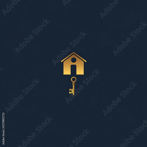 Luxury real estate logo with golden key high resolution picture