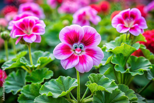 A geranium with oversized petals that look like floppy ears and a center