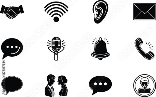 Communication Icons Contact, Networking, and Audio Visual Symbols