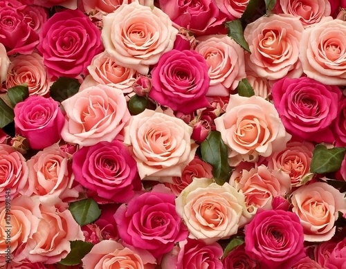 Valentines day concept background. Roses, gifts, romantic decorations. Place for text.