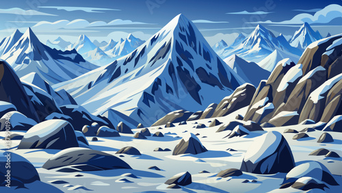 rugged mountain slope with snow covered boulders, Perfect for alpine and winter landscape